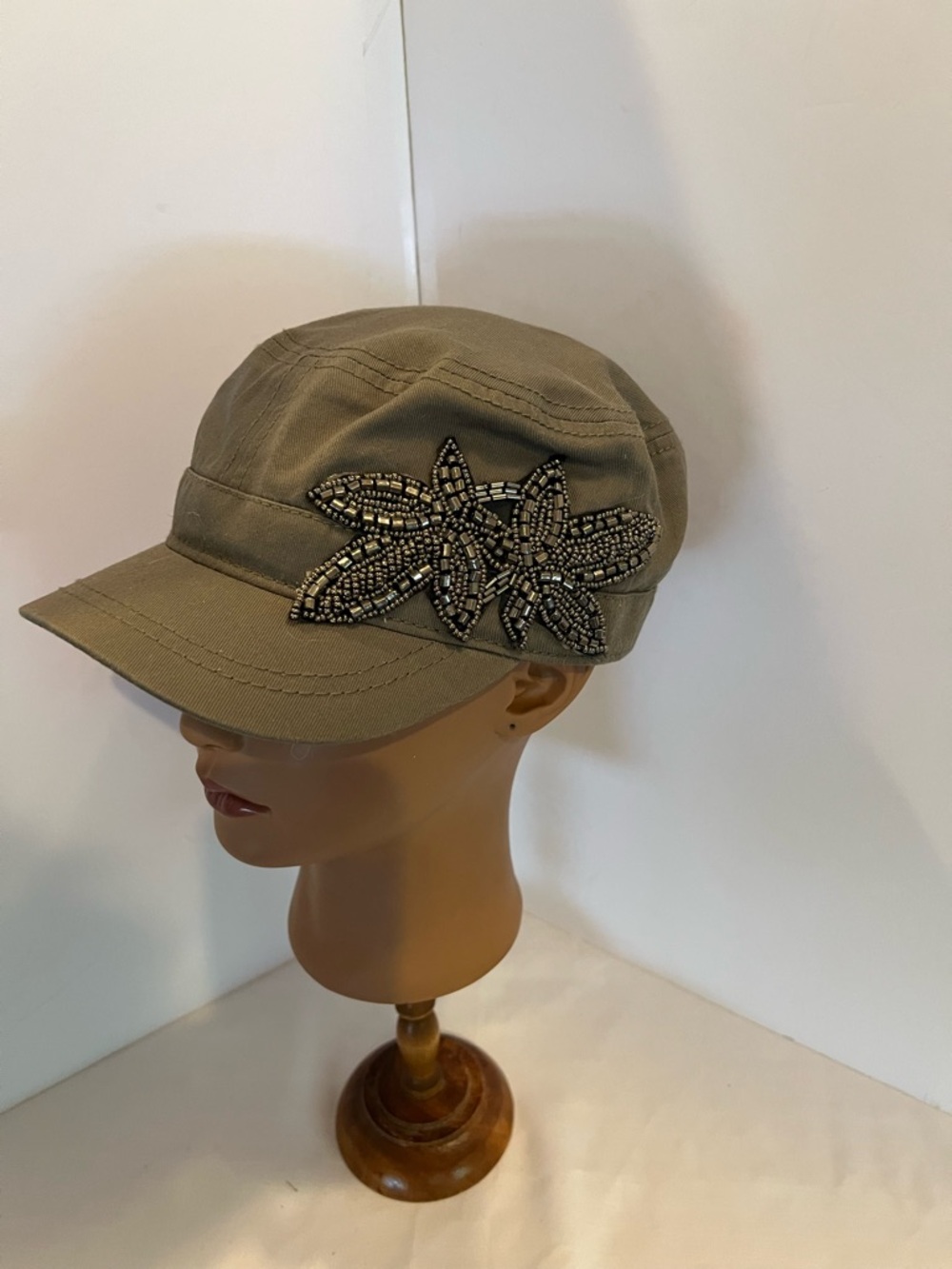 Embellished Olive Military Cadet Cap - Women - Picture 2 of 5